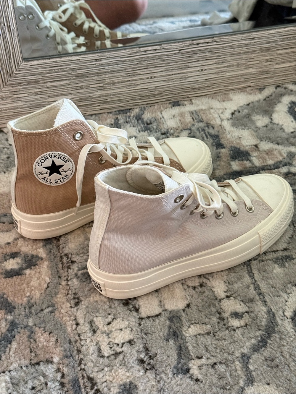 Converse High Top Sneakers in Cream and Light Pink